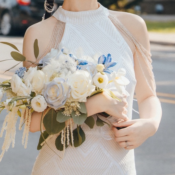 [SOLD] White Beaded Formal Dress Sequin Mermaid Cocktail Dress - Picture 9 of 11